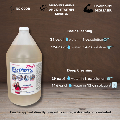 (1) Caro's DesGrasa 128oz Gallon - Concentrated Degreaser Heavy Duty - No fragrance - No Aroma