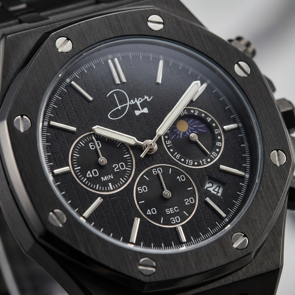 Black Stainless Steel Watch - ChronoLunar All Black by Dapper Watches