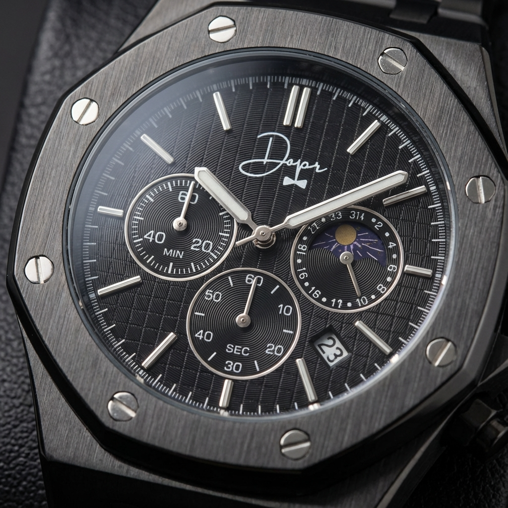 Black Stainless Steel Watch - ChronoLunar All Black by Dapper Watches